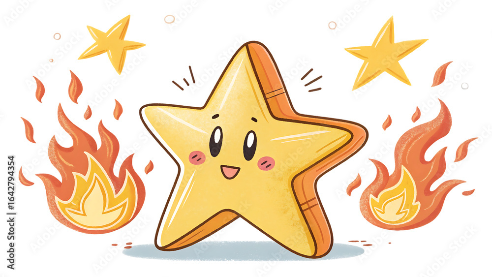 Cute cartoon star character with flames isolated on transparent background Cute cartoon star character with flames isolated on transparent background