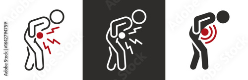 flat and linear set icons,abdominal pain icon, stomachache, body ache or menstruation pains, secured simple symbols on white and black background - editable stroke vector illustration