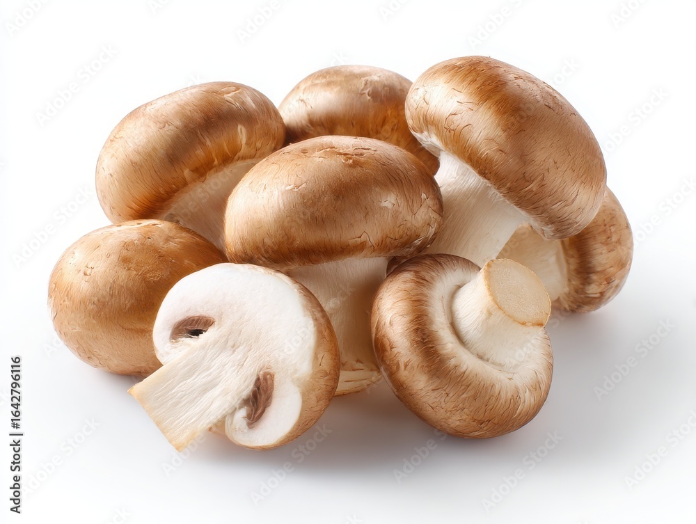 Fototapeta premium Pile of fresh cremini mushrooms isolated on white background