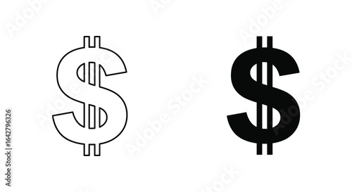 Dollar Sign Outline and Filled Icons Representing Finance and Currency