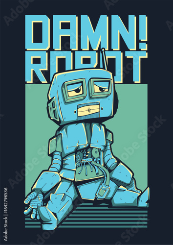 Cartoon zombie monster character with gun in 3D robotic style illustration