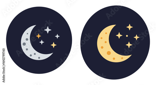 Two Night Sky Icons with Crescent Moons and Sparkling Stars