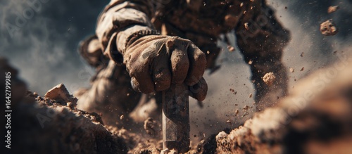 Soldier digging in the earth