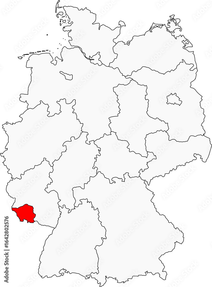 Obraz premium Map of Germany highlighting the state of Saarland. Ideal for projects on its industrial history, strong French cultural influence, and border location