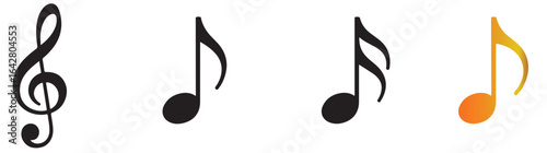 A collection of musical notes including a treble clef and a colorful quarter note design element image
