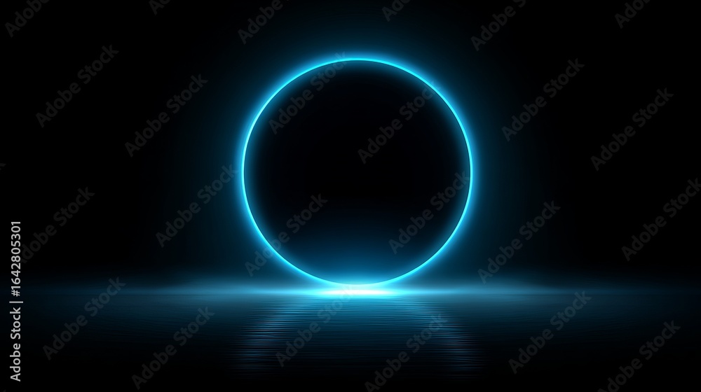 Obraz premium Glowing Blue Ring on Water, Abstract , Circle