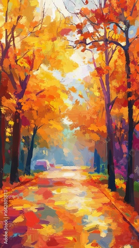 Autumnal pathway through vibrant trees