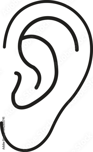 Human ear organ icon, vector line drawing for anatomy, medical, healthcare, biology, hospital, audiology, ENT, and science illustration, with transparent background