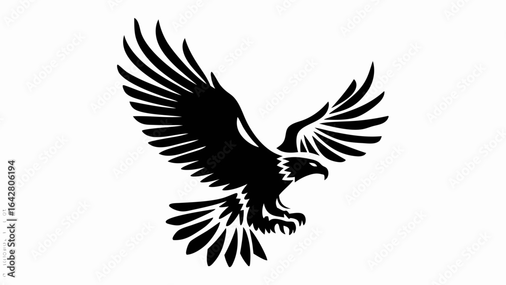 Fototapeta premium Illustration of a black eagle with spread wings in flight against a white background in a vector format | editable eps vectors silhouette