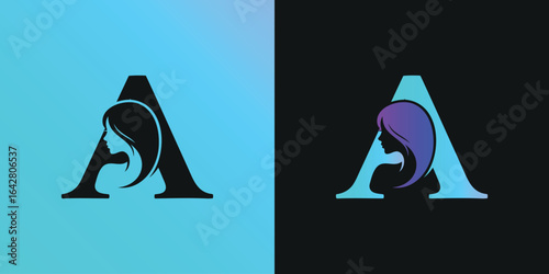 A creative logo of the letter 'A' integrated with a woman's side profile and flowing hair, perfect for beauty, fashion, salon, and feminine brands with an elegant aesthetic.