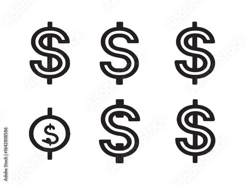 Elegant dollar sign icons set with fine line details
