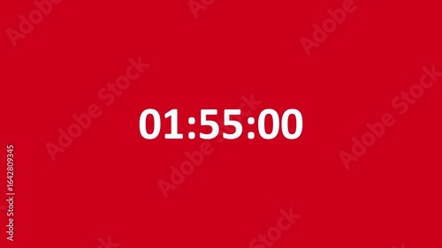 Two minutes countdown animation, Simple countdown timer of 2 minute. Two minutes countdown animation from 2 minutes to 0 second on red background.