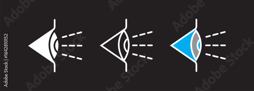 Eye side icon symbol collection on white background. side icon set in black filled and stroke line style
