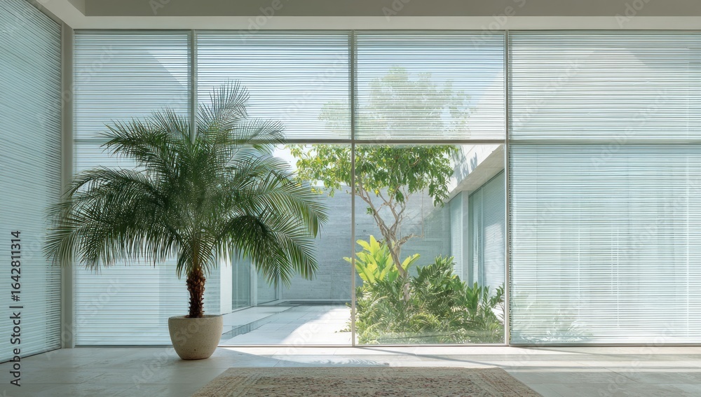 Fototapeta premium Modern home interior with courtyard view