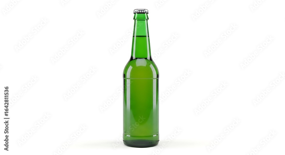 Clear Green Glass Beer Bottle with Metal Cap and White Background Clear Green Glass Beer Bottle with Metal Cap and White Background