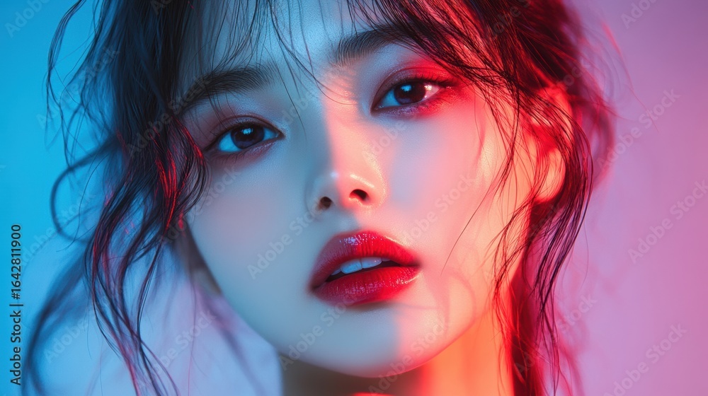 Fototapeta premium Woman doing personal color diagnosis in clothing store background,popular hobby in korea and japan.