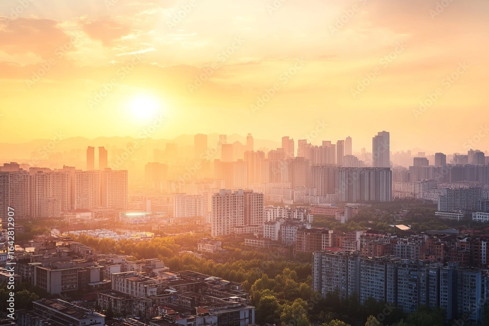 Fototapeta premium City skyline at golden sunset (2)