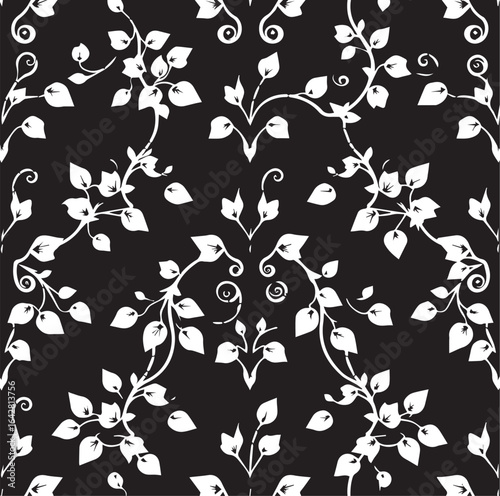 Seamless black and white floral viral pattern