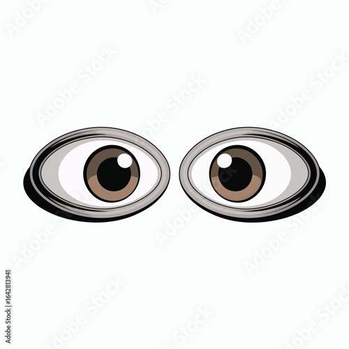 Close up of two surprised brown eyes looking forward