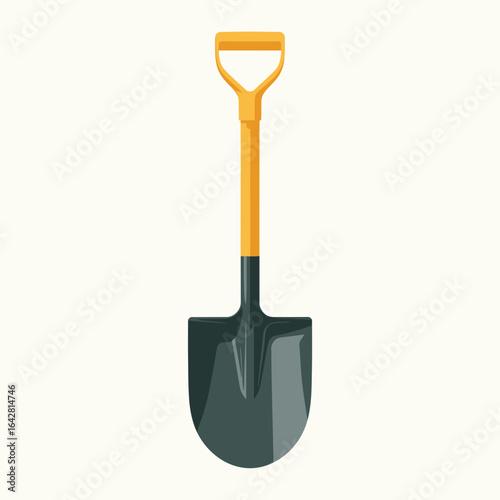 A sturdy garden shovel with a bright yellow handle and a dark metal blade