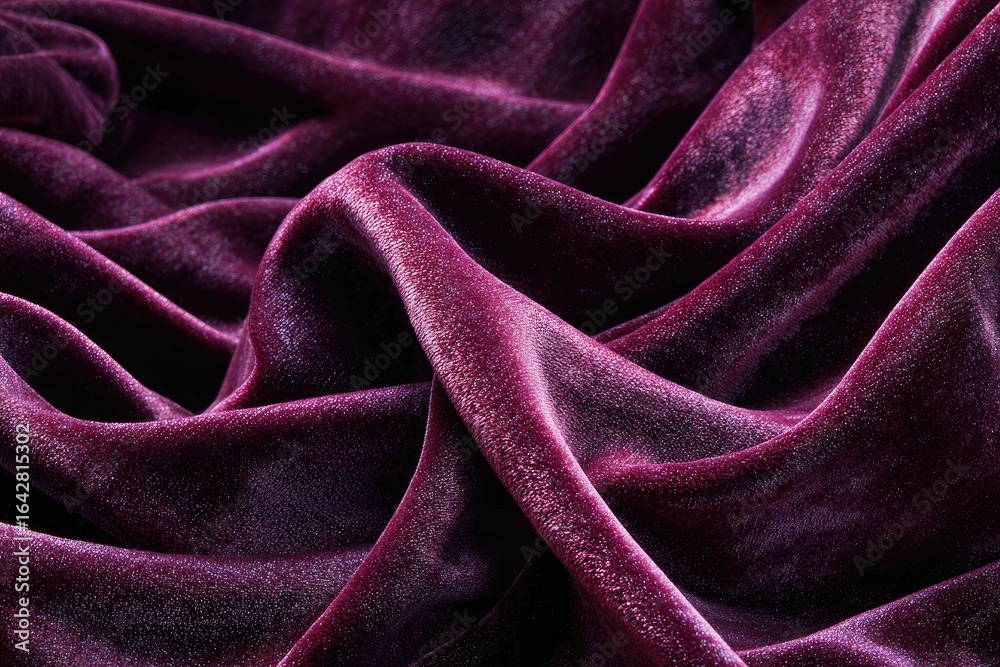 Close-up of deep purple velvet fabric draped in folds Close-up of deep purple velvet fabric draped in folds