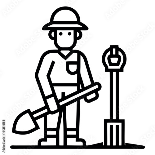 Vector art of gardener with shovel and fork isolated on white background