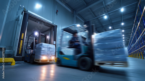Frozen food delivery service cold chain shipping. Frozen food delivery service ensures cold chain shipping efficiency in modern warehouse logistics