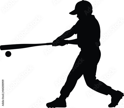Silhouette of baseball player swinging bat, dramatic action scene, sports energy, athlete impact, game moment, competition, dynamic motion, hitting ball