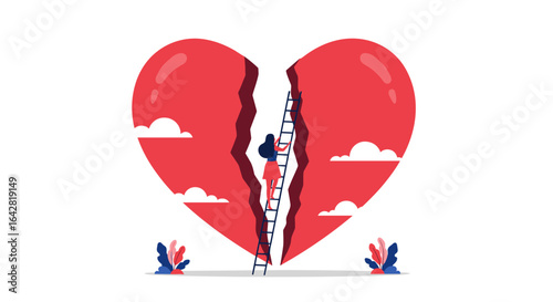 Overcoming the pain of a broken heart climbing a ladder towards healing and happiness after relationship breakup