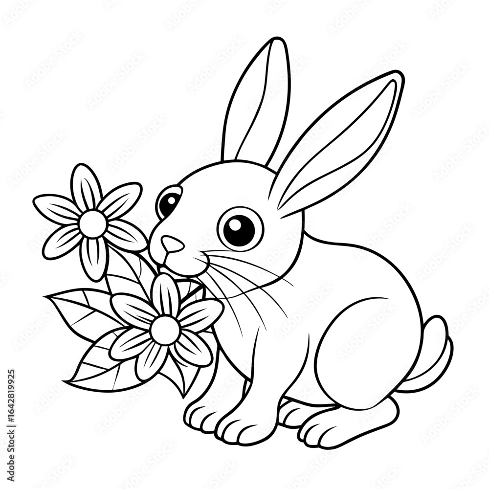Obraz premium black outline printable bunny sitting under tree