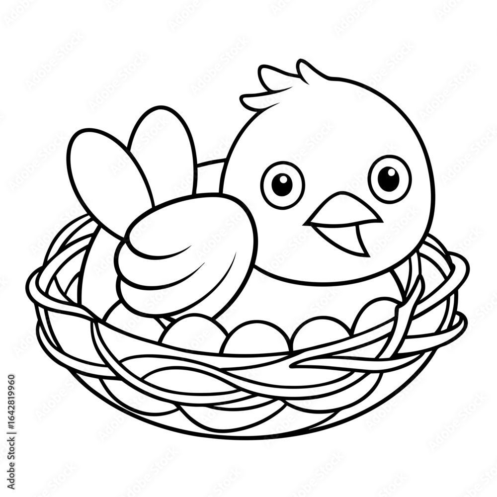 Obraz premium black outline printable chick holding balloons