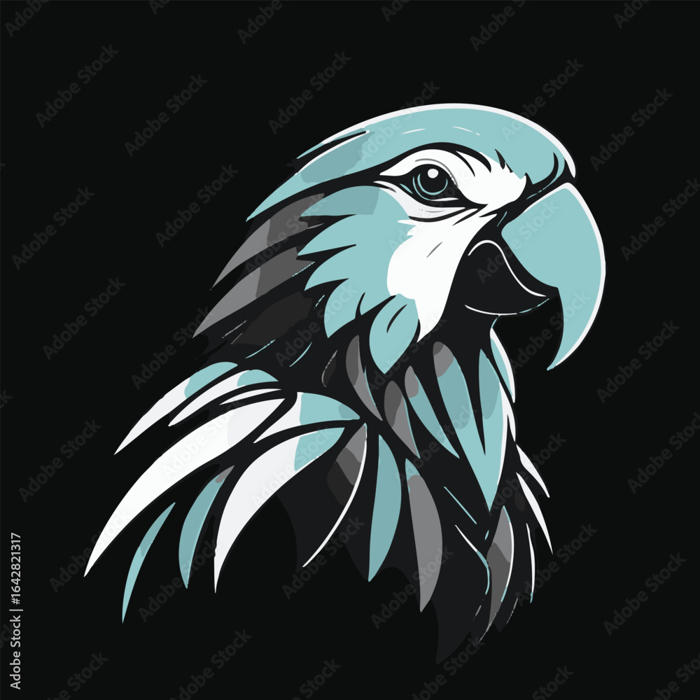 Obraz premium Stylized Macaw Parrot Head Vector Illustration Design Modern Parrot Logo Gaming Mascot Esports Design Abstract Blue Macaw Bird Head Graphic Art Contemporary Parrot Vector Emblem Brand Identity