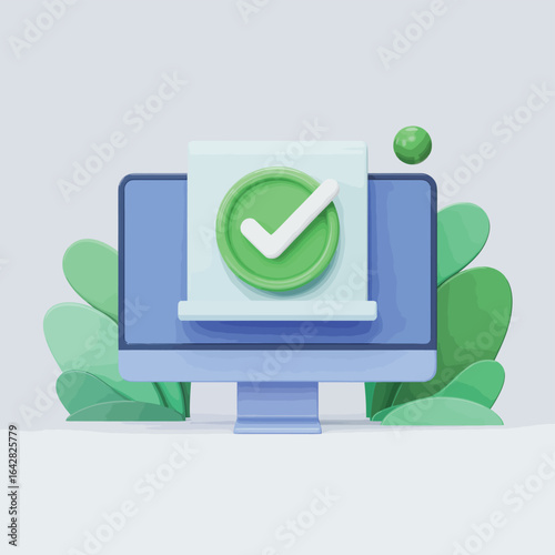 Computer screen displaying a successful task completion with a green checkmark