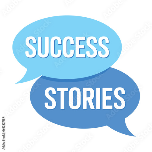 Two speech bubbles with the words success stories