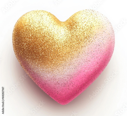 Glitter heart with pink and gold ombre gradient design on white background