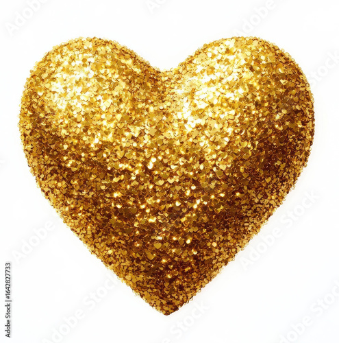 Shimmering gold heart illustration with sparkling texture on white background