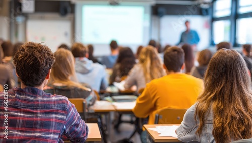 Students in a classroom listening to a lecture
