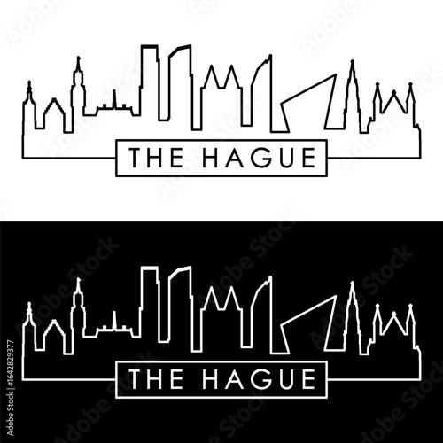 The Hague skyline. Linear style. Single line. Editable vector file.