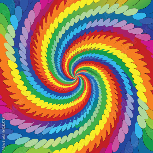 Swirling rainbow pattern with petal like shapes abstract background
