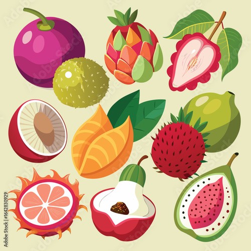 Vibrant tropical fruit assortment with exotic varieties dragon lychee