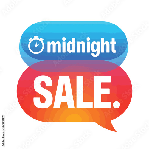 Midnight sale announcement with clock icon and vibrant colors