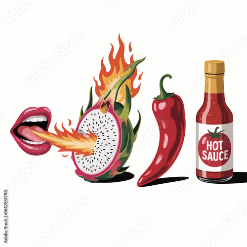 Spicy dragon fruit with hot sauce and chili pepper