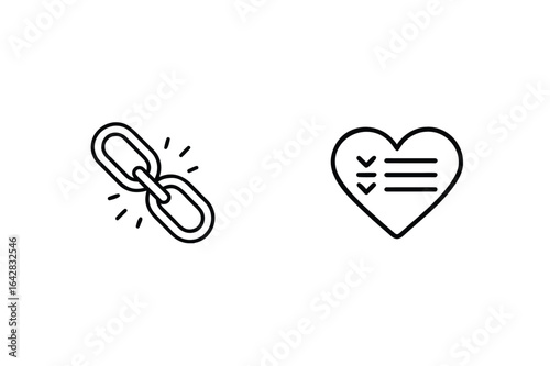 Linked chain and wishlist heart icons chain link icon