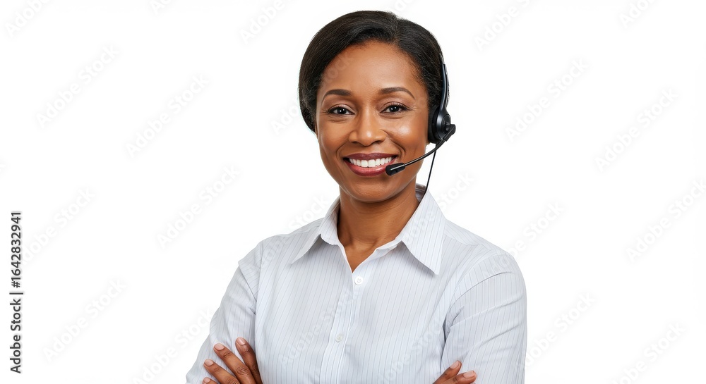 Smiling African American Woman with Headset Customer Service. Smiling African American Woman with Headset Customer Service.