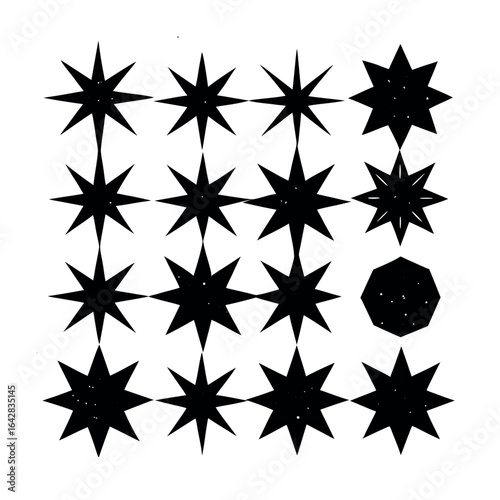 Grid of black starbursts with one irregular shape