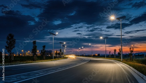 Winding road at twilight
