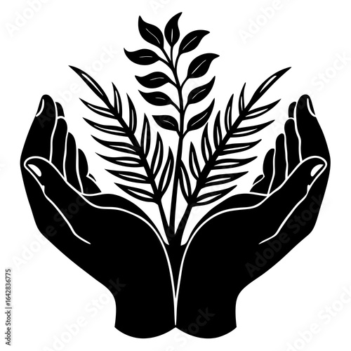 Hands cupping a growing plant sprout, symbolizing care and new life