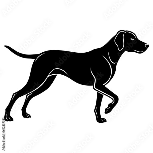 Black silhouette of a dog walking, isolated on white background