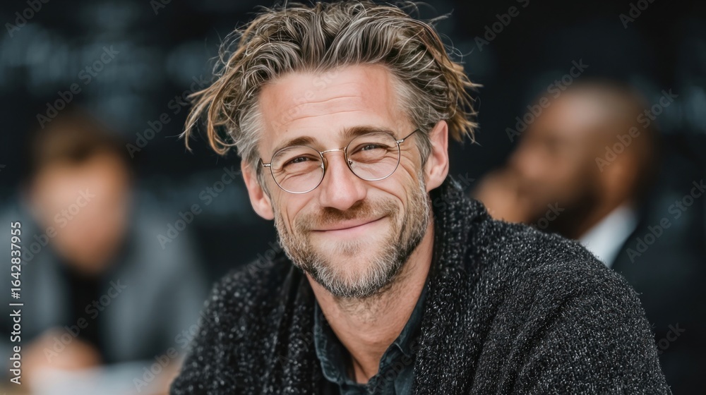 Smiling modern businessman enjoying teamwork success and corporate collaboration, portrait of confident executive leader Smiling modern businessman enjoying teamwork success and corporate collaboration, portrait of confident executive leader