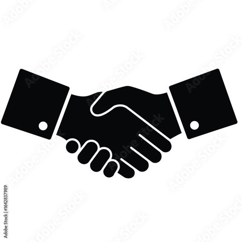 Vector illustration of Black silhouette of two hands shaking on a white background handshake business